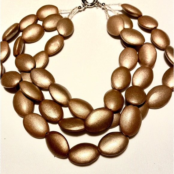 Necklace three strand  wooden oval and sparkling bids - Picture 3 of 7
